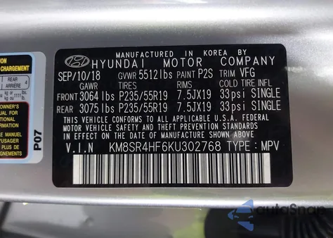 2019 Hyundai Santa Fe Xl Limited Ultimate z USA, uszkodzony, nr VIN KM8SR4HF6KU302768